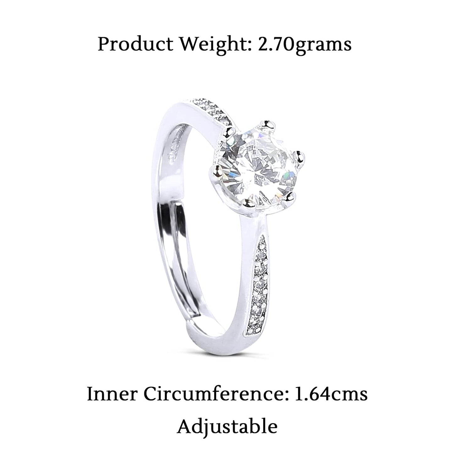 Yellow Chimes Rings for Women White Crystal Studded Ring Platinum Plated Rings for Women and Girls (Size US 6)