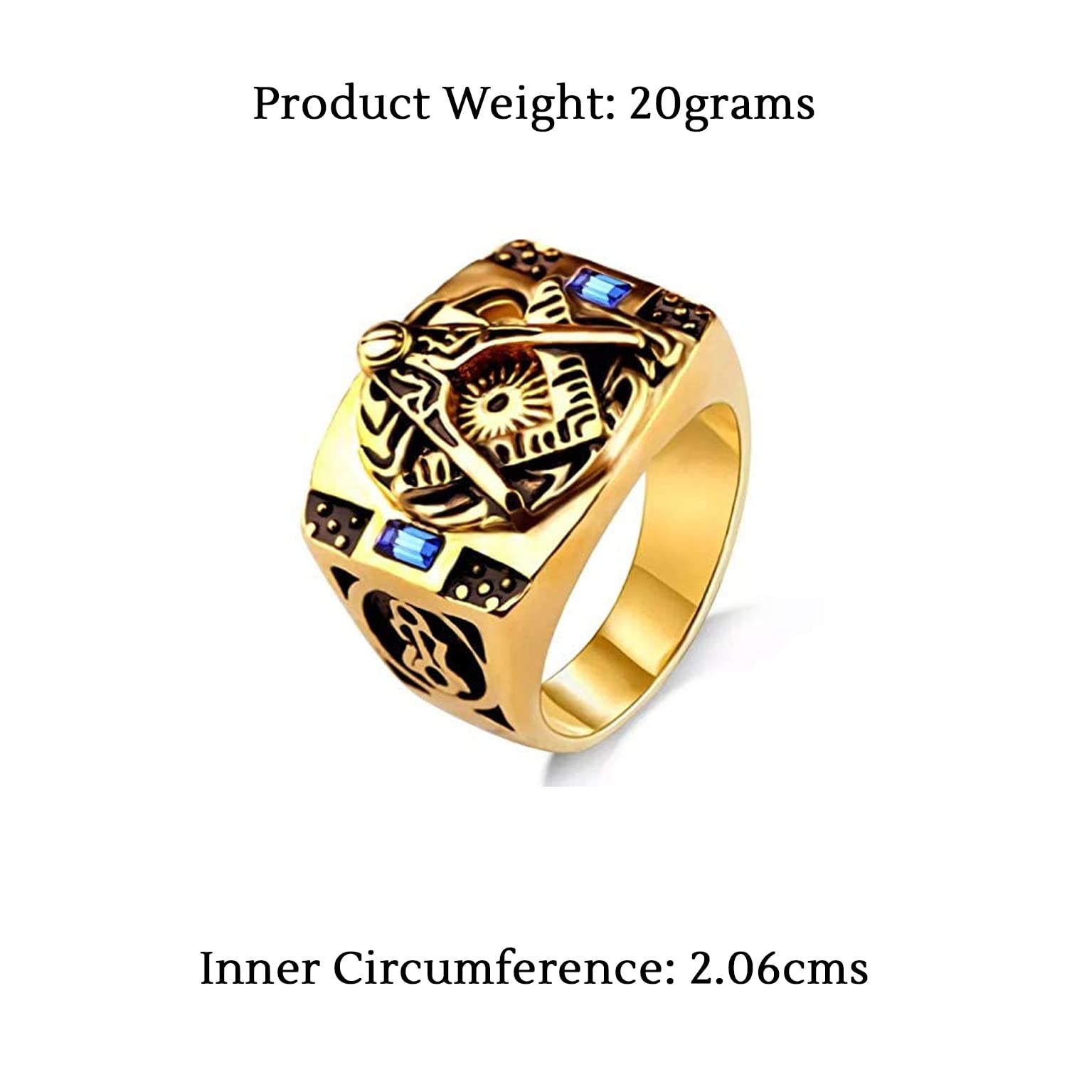 Yellow Chimes Rings for Men Antique AG Masonic Logo Religious Freemason Symbol with Blue Stone Stainless Steel Ring for Men & Boys