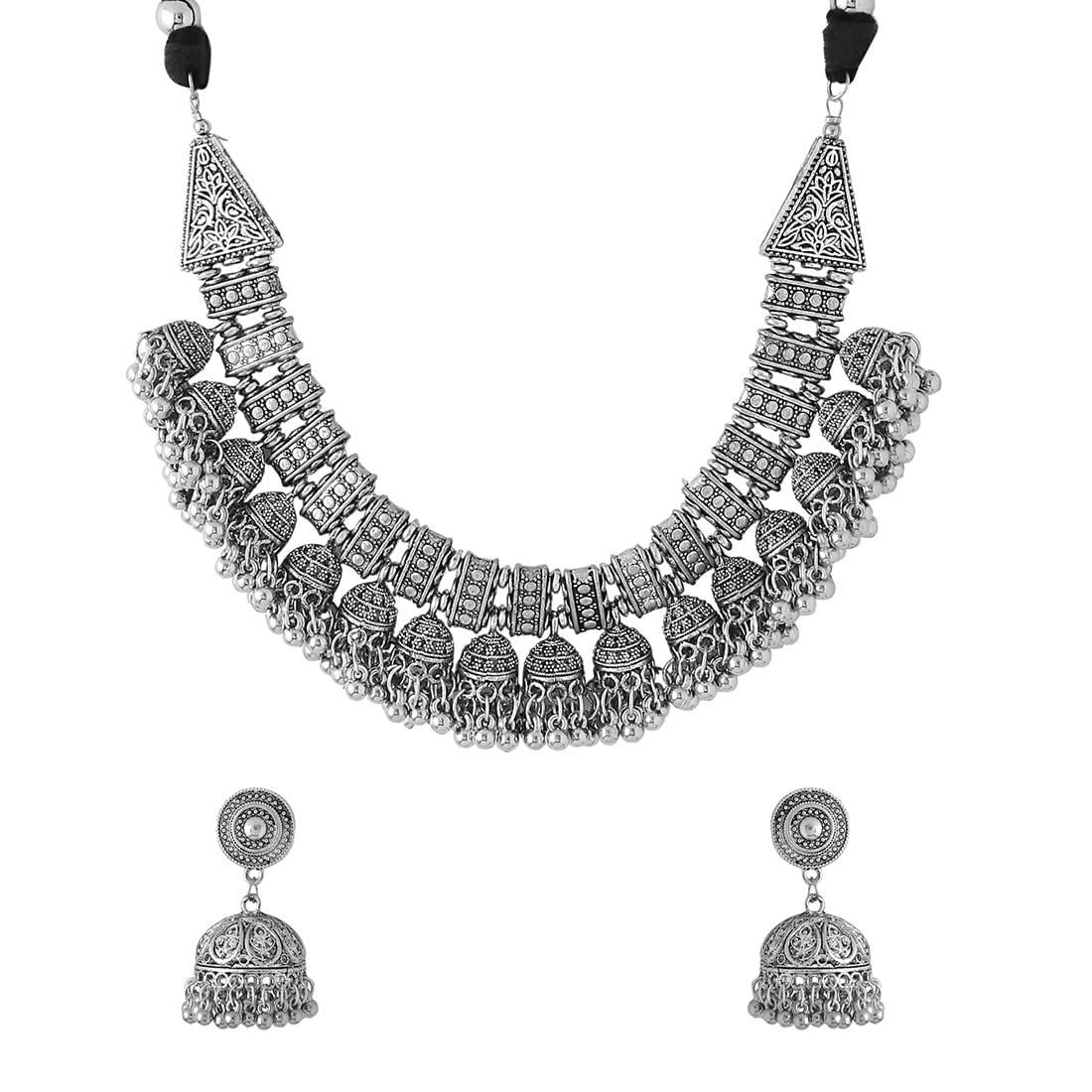Yellow Chimes Jewellery Set For Women Silver Oxidised Adjustable Vintage Necklace Set For Women and Girls