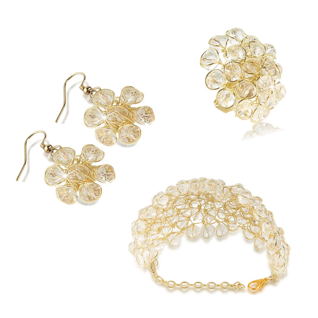 Yellow Chimes Stylish Crystal Beads Combo Bracelet Earrings Ring Set for Women and Girls
