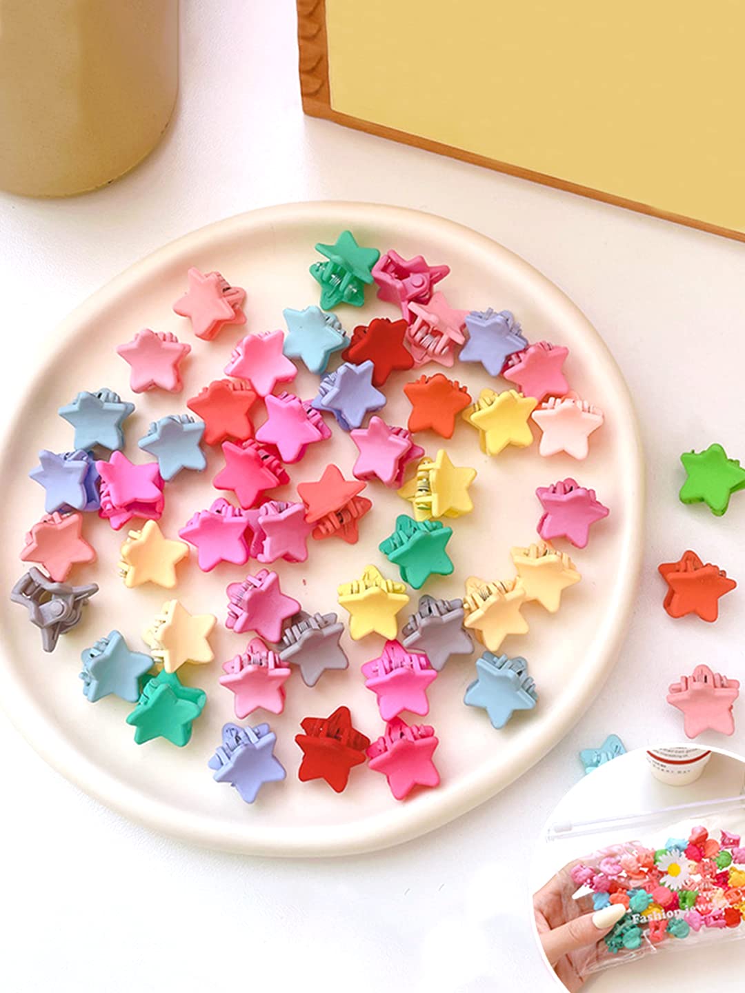 Melbees by Yellow Chimes Hair Clips for Girls Kids Hair Accessories for Girls Hair Claw Clips for Girls Kids Multicolor Star Small Claw Clip 50 Pcs Mini Hair Claw Clips for Girls Baby's Clutchers for Hair