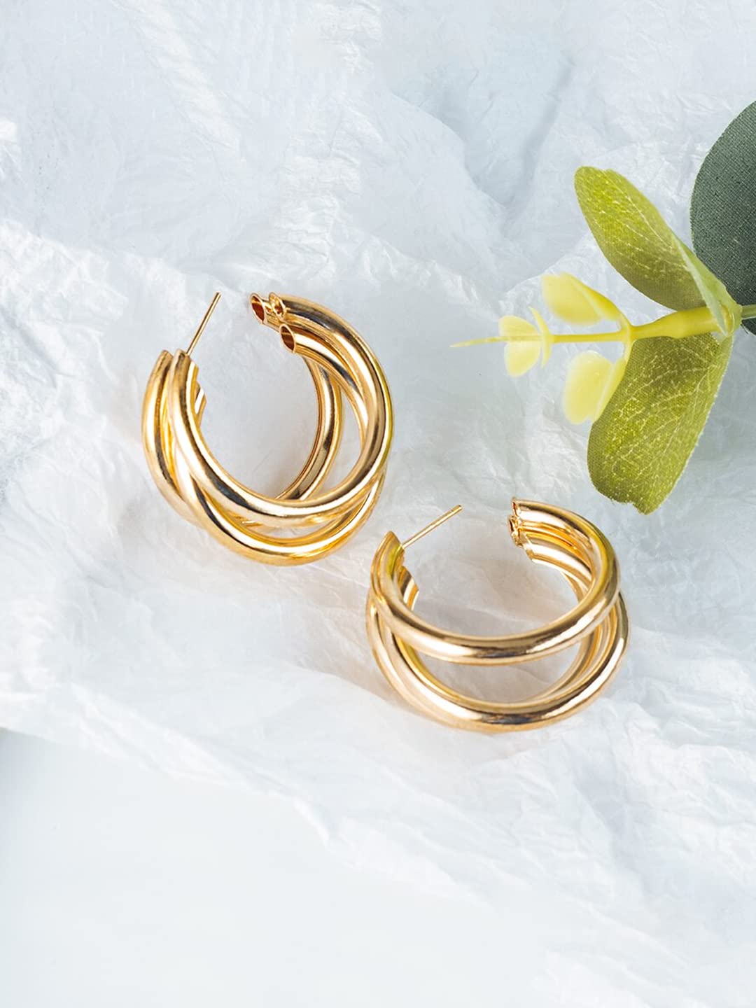 Yellow Chimes Hoop Earrings for Women Fashion Golden Hoops Earrings | Gold Plated Twisted Layered Hoop Bali Earrings for Girls | Birthday Gift for Girls & Women Anniversary Gift for Wife