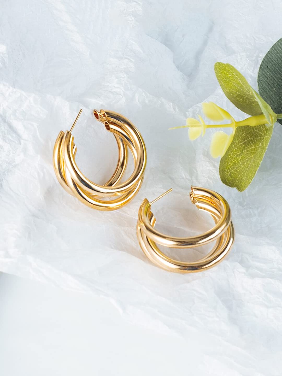 Yellow Chimes Earrings for Women and Girls Golden Hoops Earrings | Gold Plated Layered Hoop Earrings for Women | Birthday Gift for girls and women Anniversary Gift for Wife