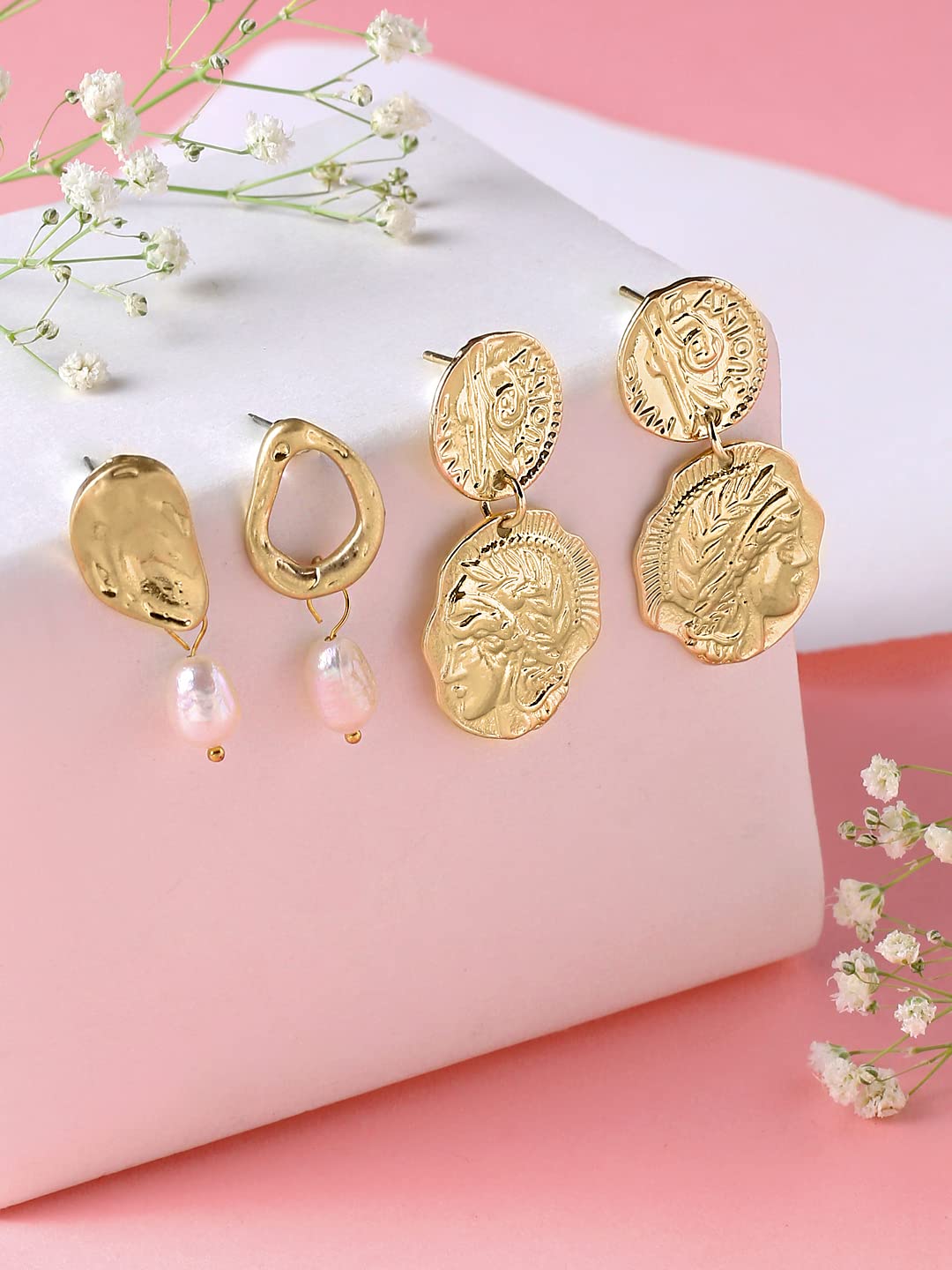 Yellow Chimes Latest Collection Silver Gold Plated Design Hoop Stud Earrings for Women and Girls (Geometric Design 3)