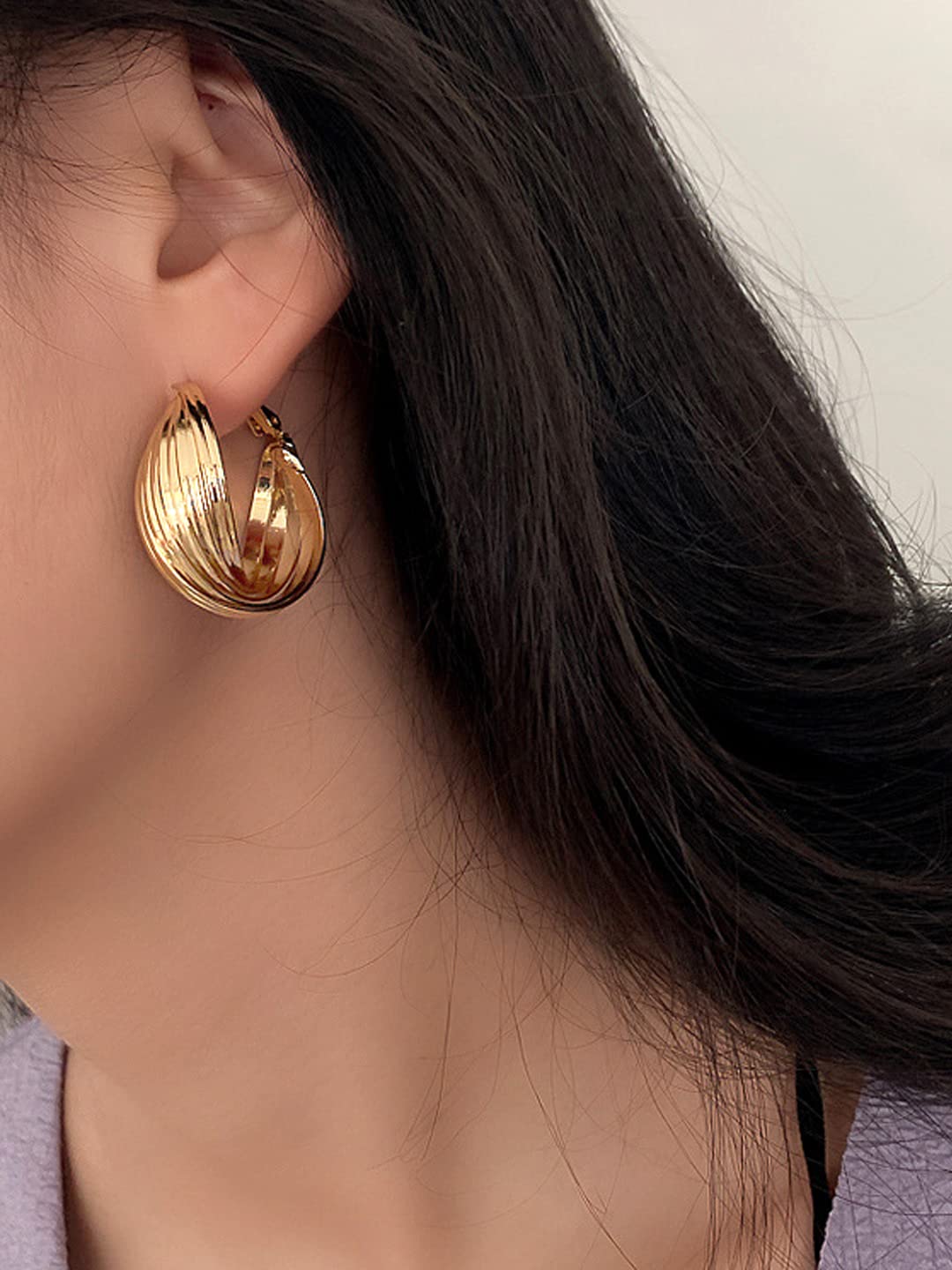 Kairangi Earrings for Women and Girls Golden Hoops Earrings | Gold Plated Twisted Layered Hoop Earrings for Women | Birthday Gift for girls and women Anniversary Gift for Wife