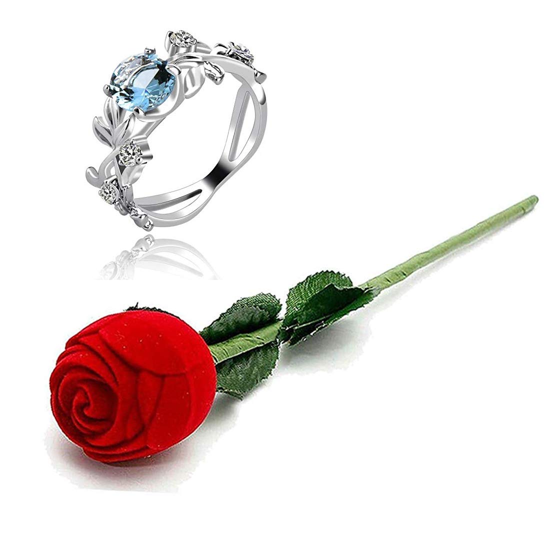 Yellow Chimes Rings for Women Royal Blue and White Crystal Stoned Ring with Red Velvet Rose Ring Box for Women and Girls