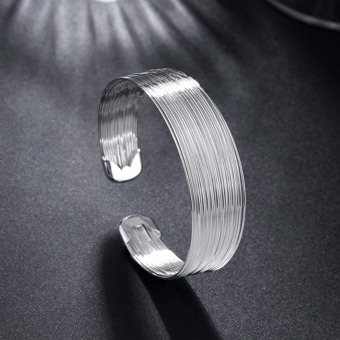 Yellow Chimes Thread Lines Silver Cuff Bracelet for Women and Girls.