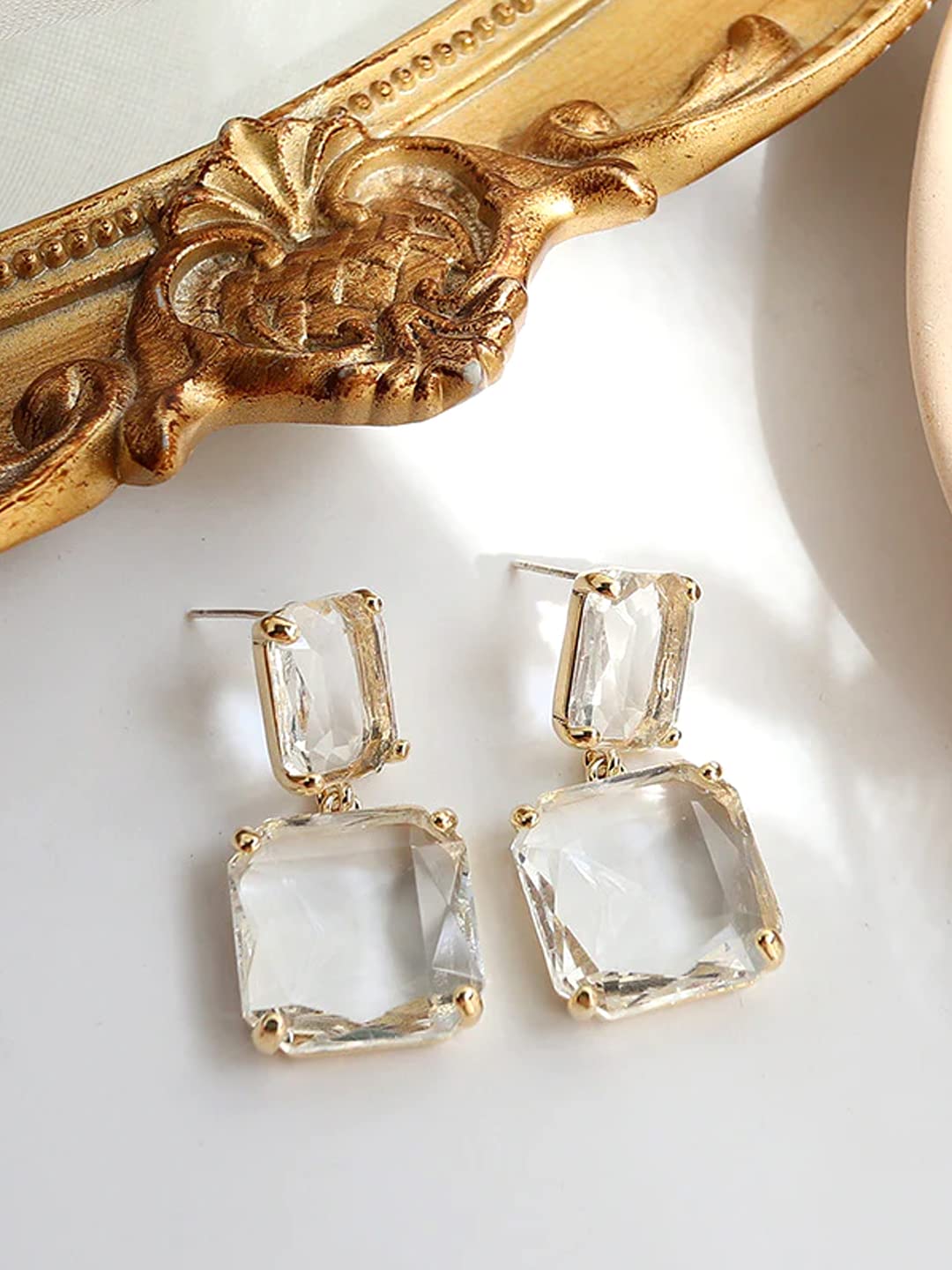 Yellow Chimes Earrings For Women White Color Clear Crystal Geometric Shape Stud Drop Earrings For Women and Girls