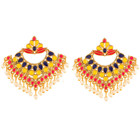 Yellow Chimes Beautifully Enamelled Stylish Gold Plated Meenakari Chandbali Earrings for Women and Girls…