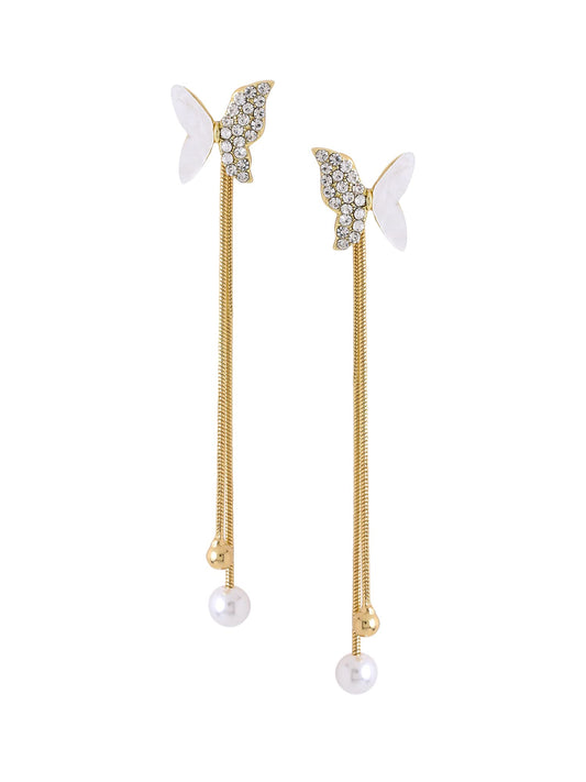 Yellow Chimes Earrings for Women and Girls Pearl Dangler | Gold Toned Butterfly Designed Long Danglers Earrings | Birthday Gift for girls and women Anniversary Gift for Wife