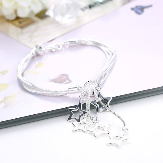 Kairangi Bracelet for Women and Girls | Silver Toned Star Shaped Charm Bracelet for Girls | Birthday Gift for Girls and Women Anniversary Gift for Wife