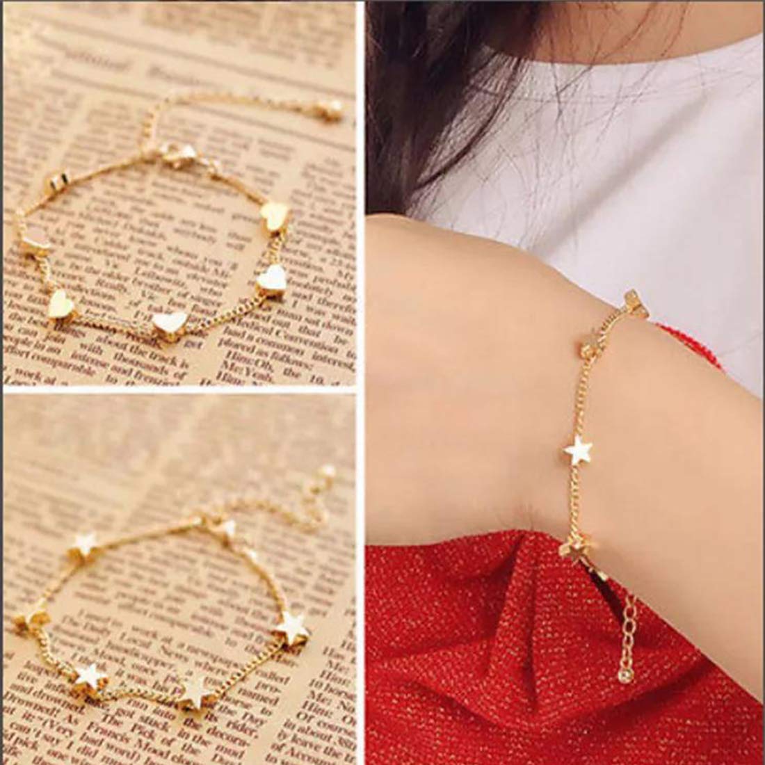 Yellow Chimes Exclusive Valentine Collection Pentagram Heart Design Gold Plated Chain Bracelet for Women and Girl's