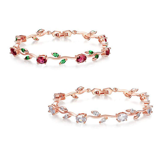 Yellow Chimes Combo Bracelets for Women 2 Pcs Latest Floral Swiss Zircons Rosegold Plated Crystal Bracelets Set for Women and Girls
