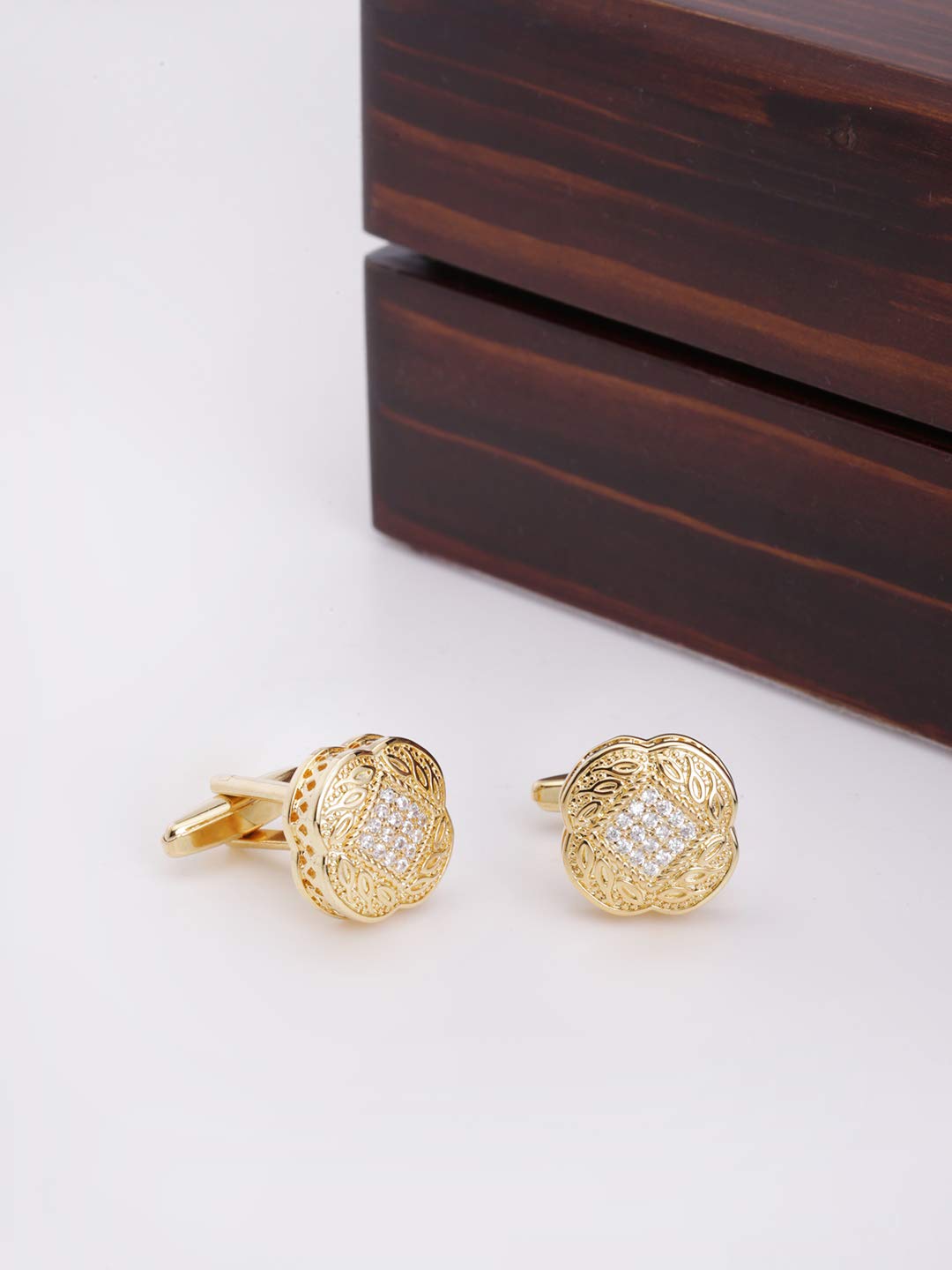 Yellow Chimes Exclusive Collection Stainless Steel Crystal Studded Designer Golden Cuff Links for Men