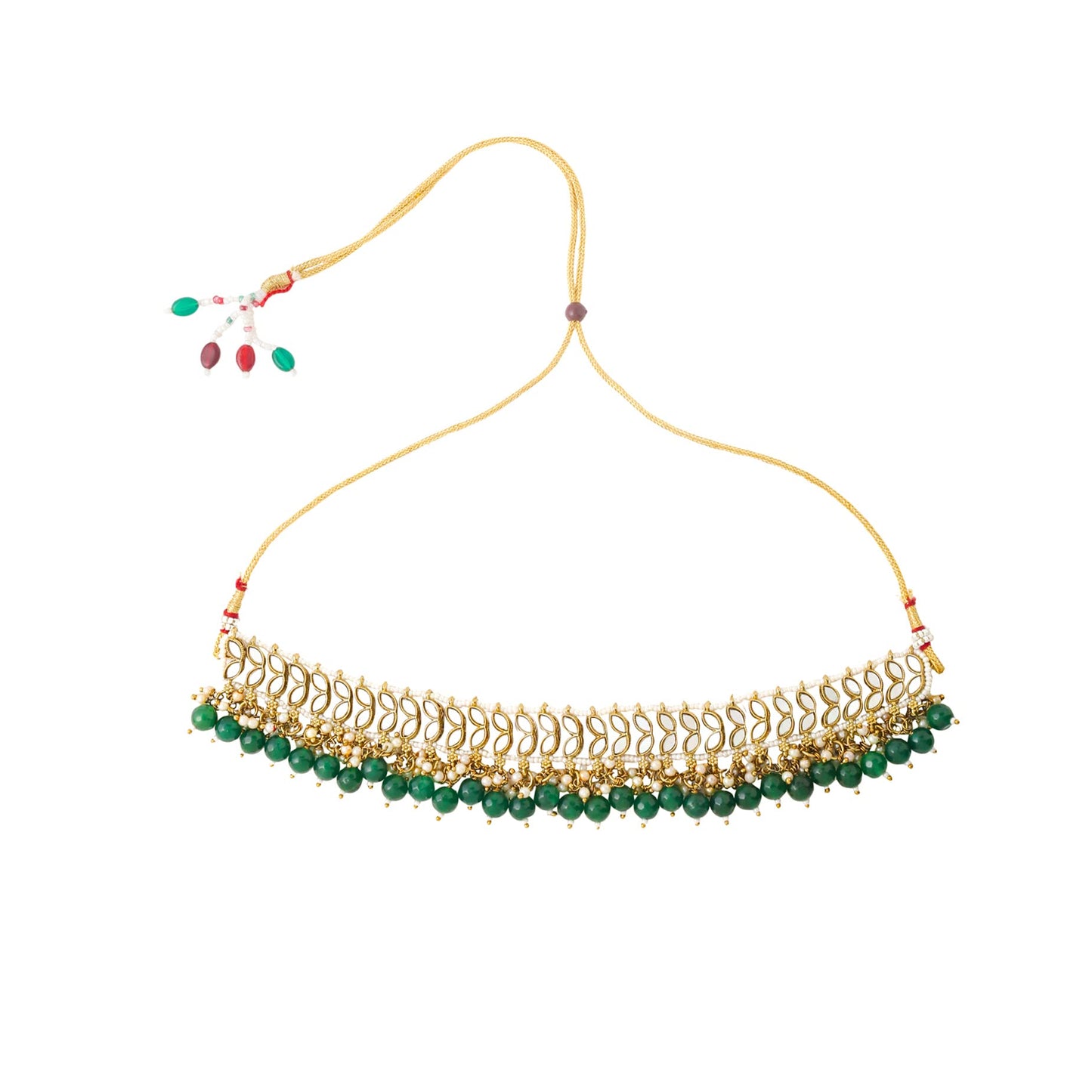 Yellow Chimes Jewellery Set for Women and Girls Beads Necklace Set for Women | Gold Tone Green Beads Beaded Choker Necklace Set | Birthday Gift for girls and women Anniversary Gift for Wife