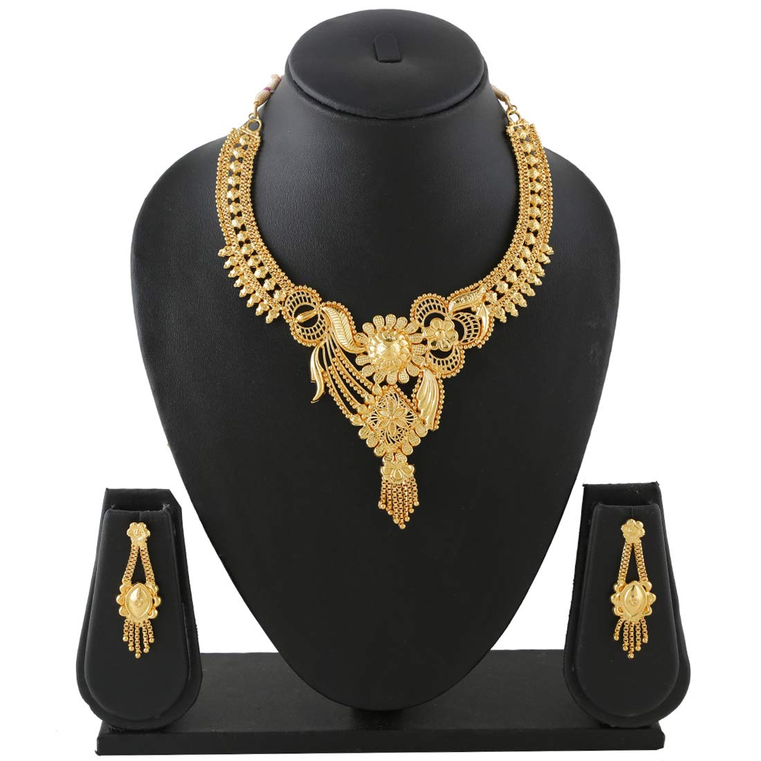 Yellow Chimes Ethnic One Gram Gold Designer Antique Golden Traditional Choker Necklace with Earrings Jewellery Set for Women & Girls