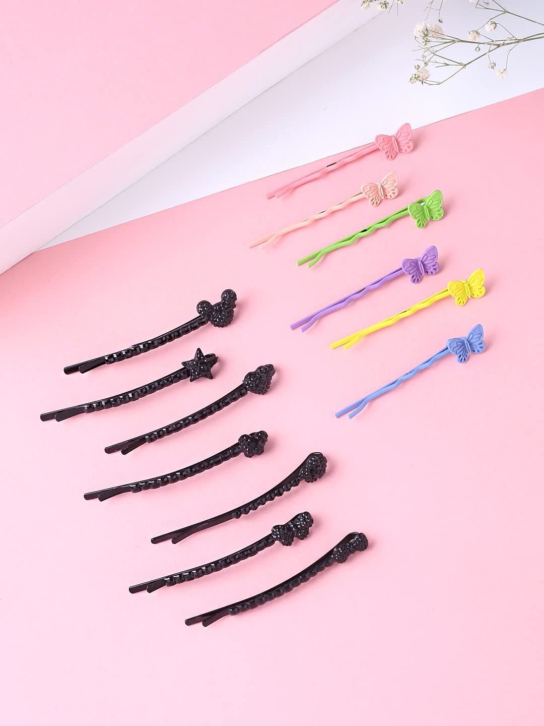 Melbees by Yellow Chimes Hair Pins for Girls Kids Hair Accessories for Girls Hair Pin 13 Pcs Bobby Pins for Hair Multicolor Charm Hairpin Bobby Hair Pins for Girls Kids Teens Toddlers