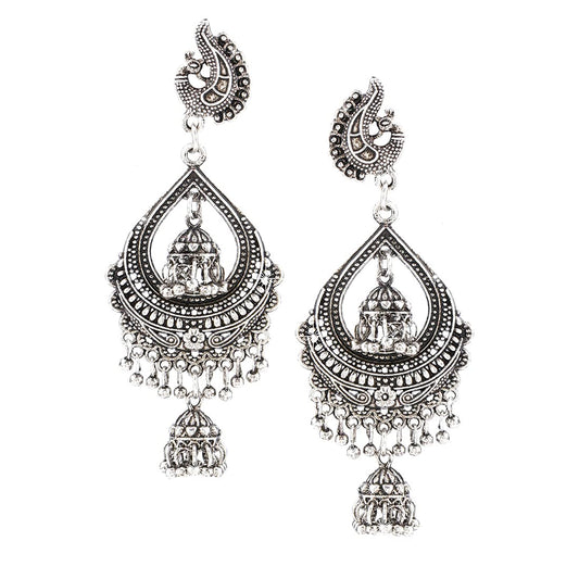 Yellow Chimes Oxidised Jhumka Earrings for Women Crafted Silver Oxidised Traditional Jhumka Chandbali Earrings for Women and Girls