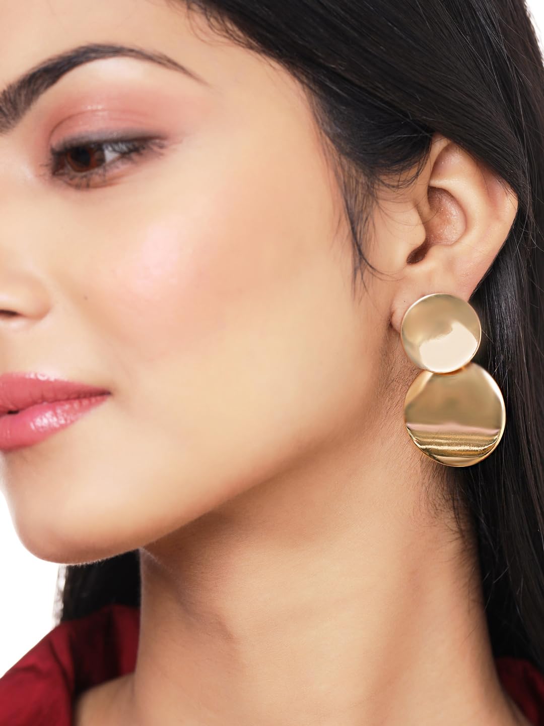 Kairangi Drop Earrings for Women Gold Plated Earrings Geometric Round Dual Circle Drop Earrings For Women and Girls.