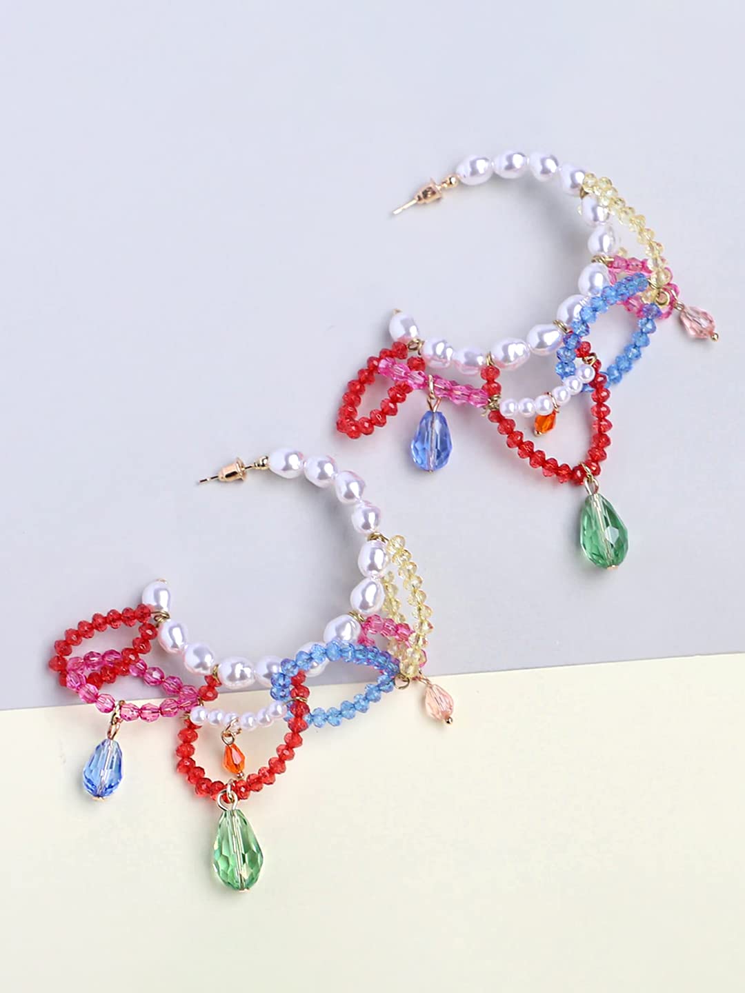 Yellow Chimes Earrings For Women Multicolor Beads Hanging Round Hoop Earrings For Women and Girls