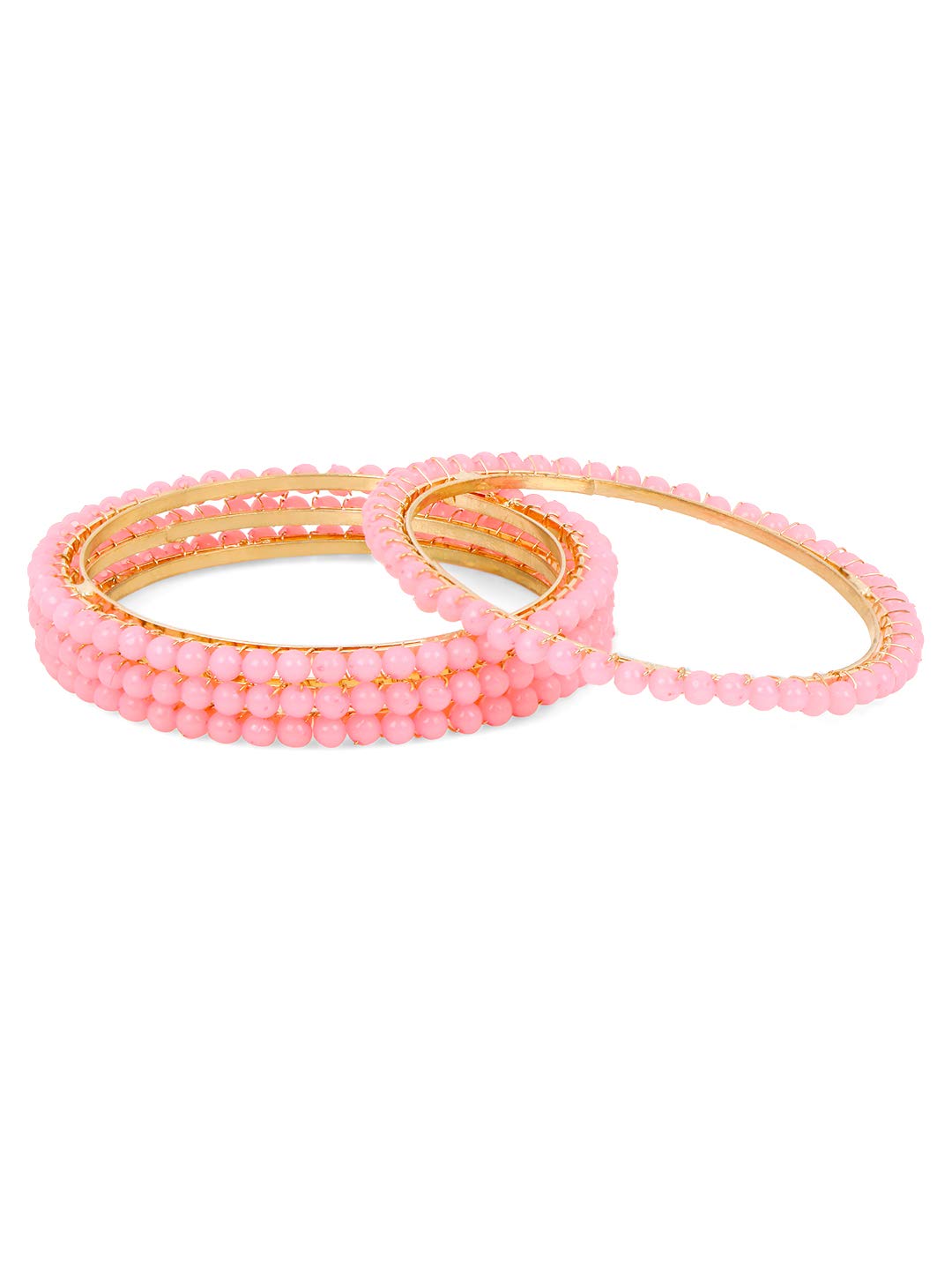 Yellow Chimes Gold-Plated Copper Beads Bangles set for Women's ( Pink )