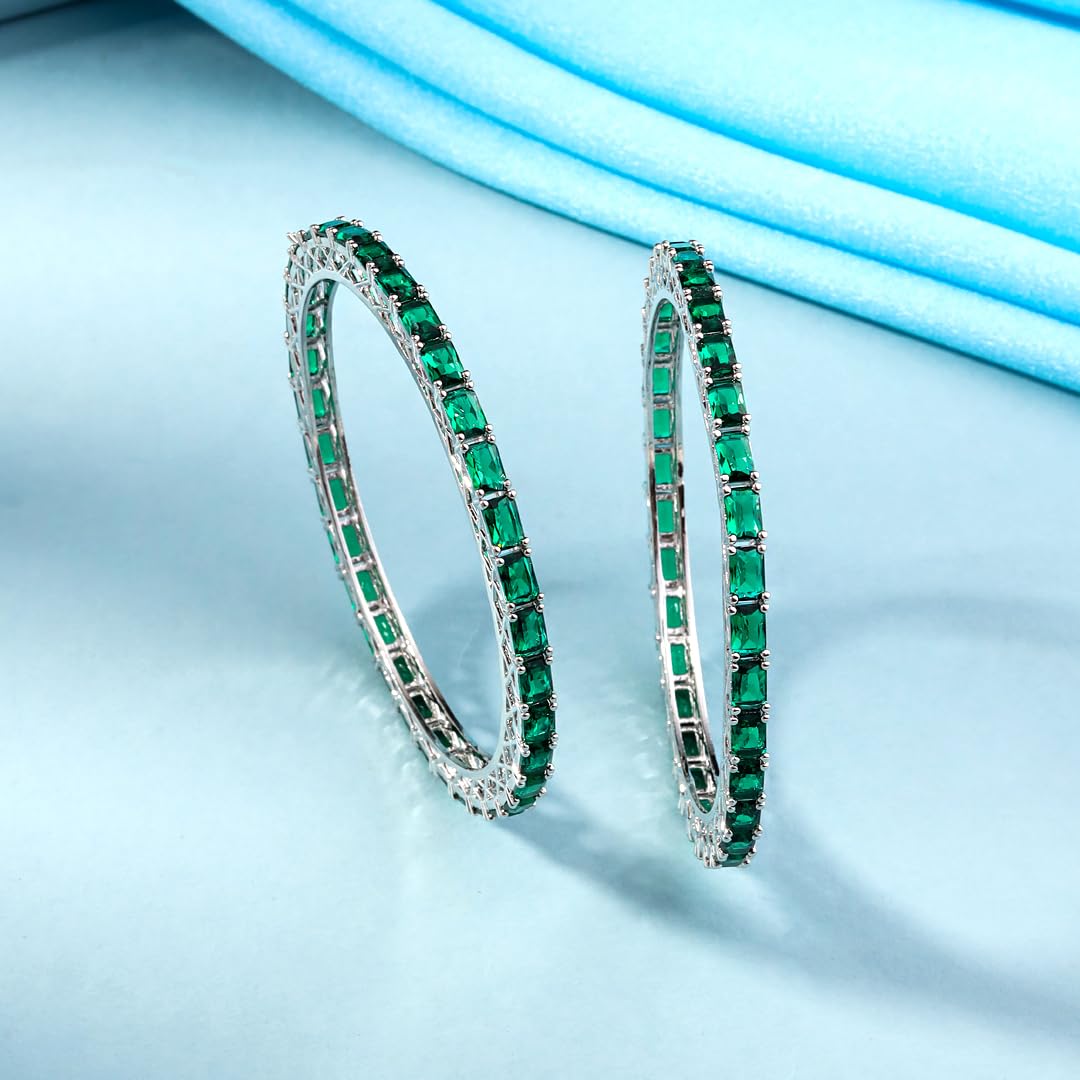 Yellow Chimes Bangles for Women and Girls American Diamond Bangles for women | Silver Tone Green AD Studded Bangles for girls | Birthday Gift For girls and women Anniversary Gift for Wife