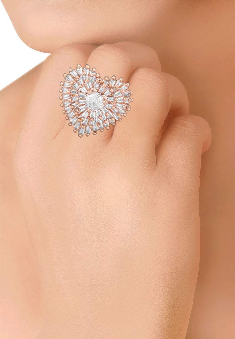 Yellow Chimes Rings for Women American Diamond Ring White AD-Studded Adjustable Floral Finger Ring For Women And Girls (RG 2, Adjustable)