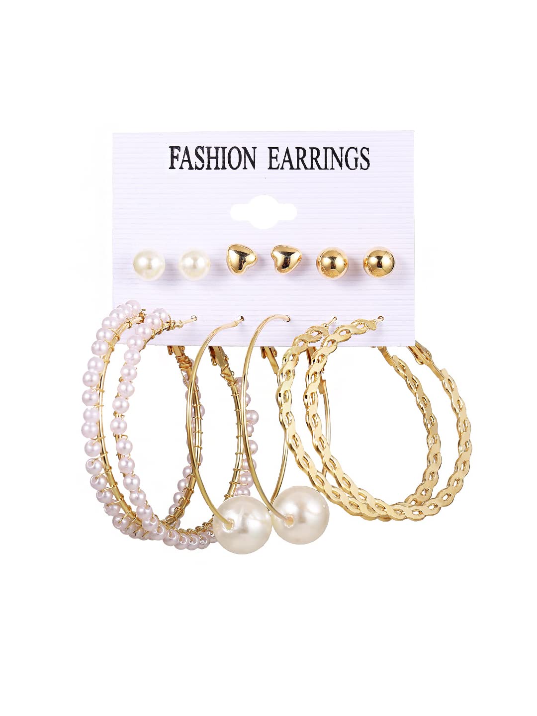 Yellow Chimes Earrings for Women and Girls Fashion White Pearl Hoops Set | Gold Plated Combo of 6 Pairs Stud Hoop Earring Set | Birthday Gift for girls and women Anniversary Gift for Wife