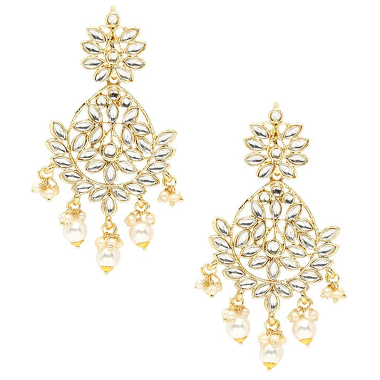 Yellow Chimes Chandbali Earrings for Women Kundan Studded Traditional Gold Plated Pearl Chand bali Earring for Women and Girls