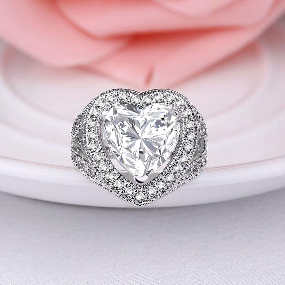 Yellow Chimes Rings for Women White Crystal Heart Adjustable Ring Cocktail Style Platinum Plated Heart Ring for Women and Girls.