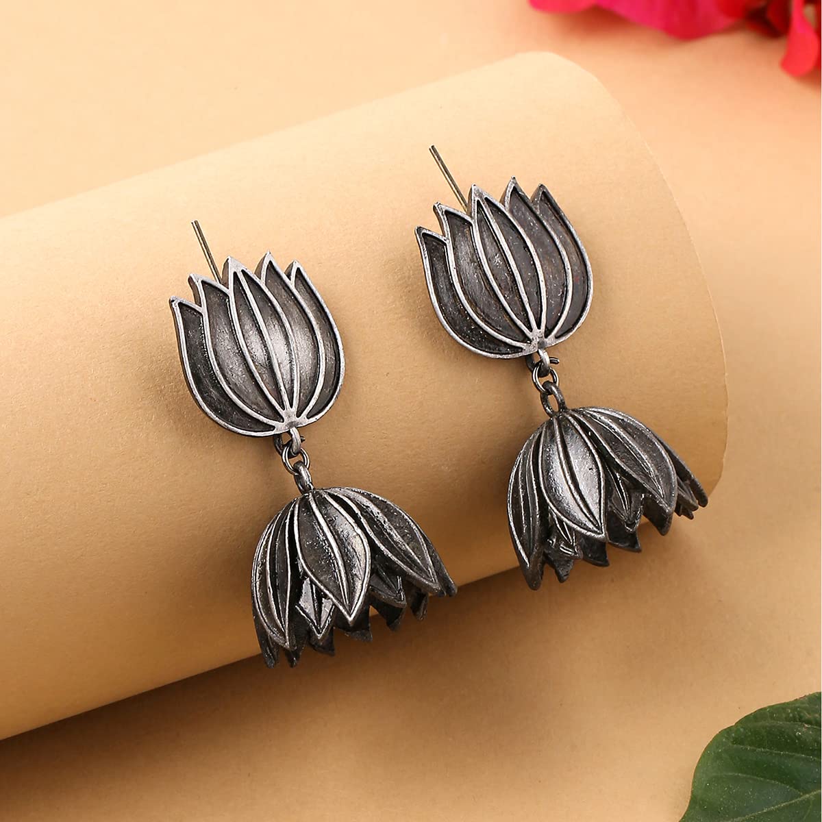 Yellow Chimes Earrings For Women Oxidised Silver Toned Floral Designed Drop Earrings For Women and Girls