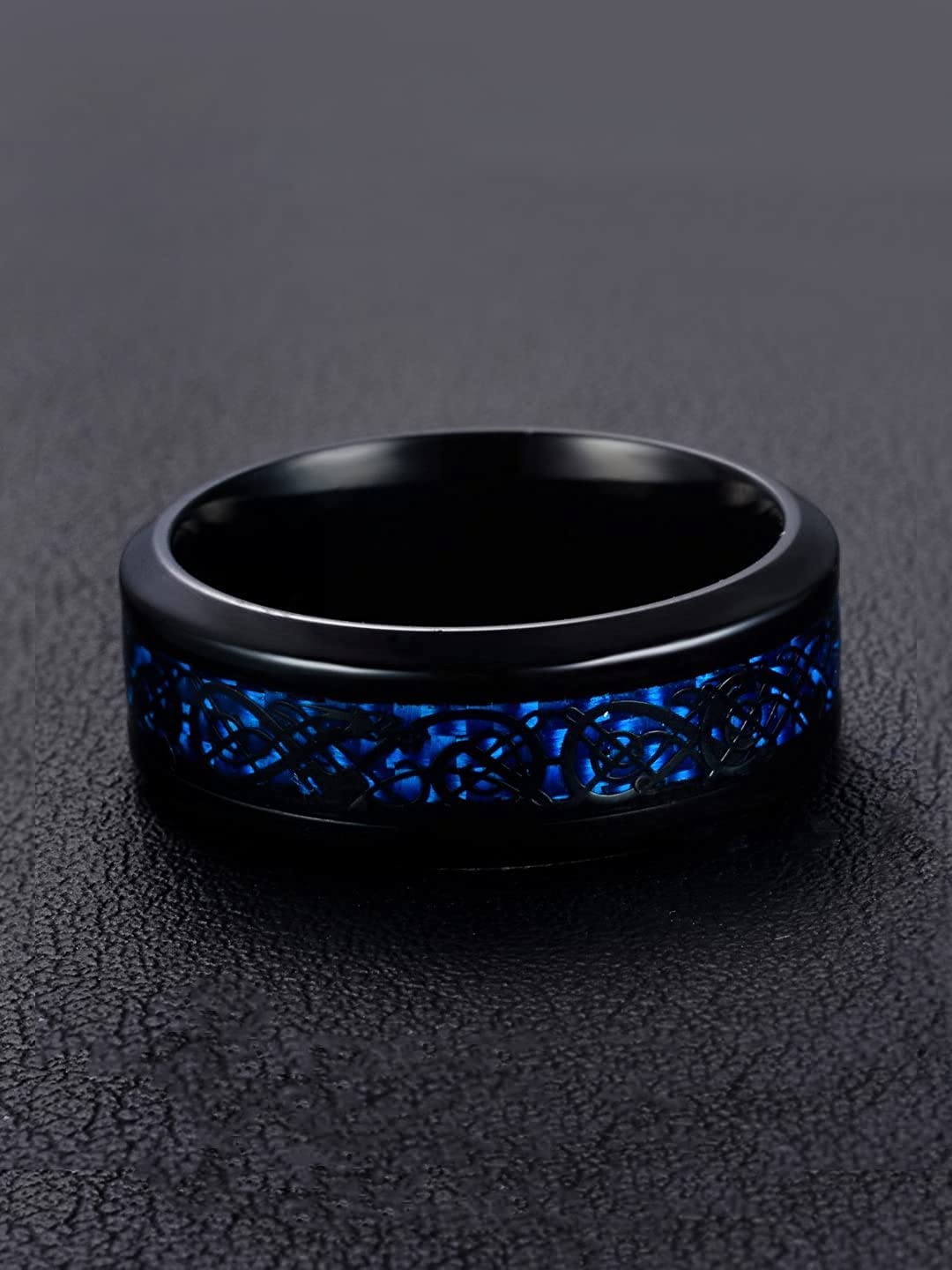 Yellow Chimes Rings for Men |Pack of 2 Combo Rings Stainless Steel Ring and Blue and Black Dual Tone Dragon Celtic Smooth Finish Rings | Ideal Gift For Men and Boys