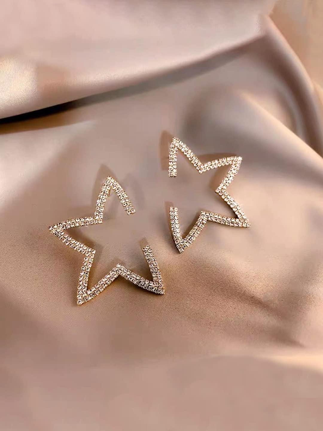 Yellow Chimes Earrings For Women Gold Tone Sparkling Crystal Studded Half Star Shaped Stud Earrings For Women and Girls