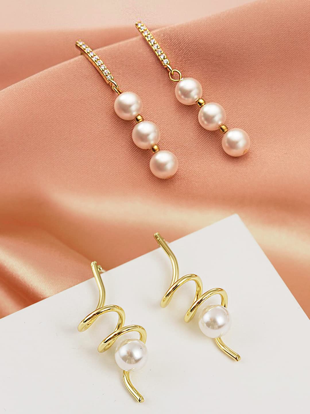 Yellow Chimes Pearl Earrings for Women Combo of 2 Pairs Gold Plated Pearl Drop Earrings for Women and Girls