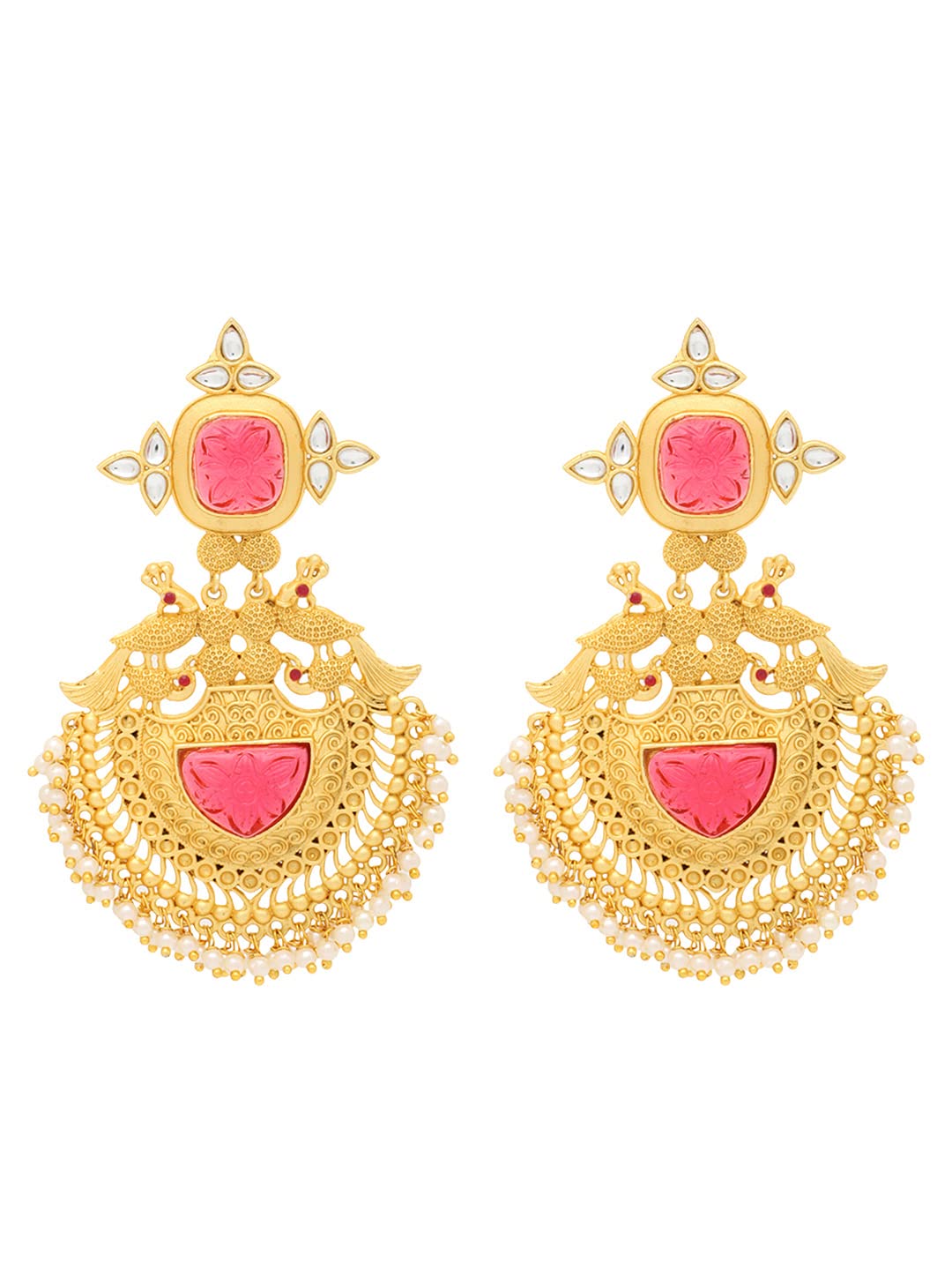 Yellow Chimes Chandbali Earrings for Women Traditional Gold Plated Peacock Shaped Long Chand Bali Earrings for Women and Girls