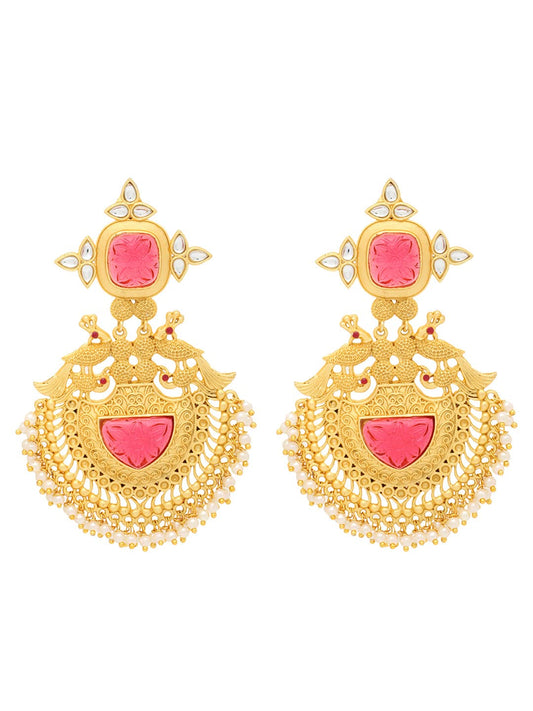 Yellow Chimes Chandbali Earrings for Women Traditional Gold Plated Peacock Shaped Long Chand Bali Earrings for Women and Girls