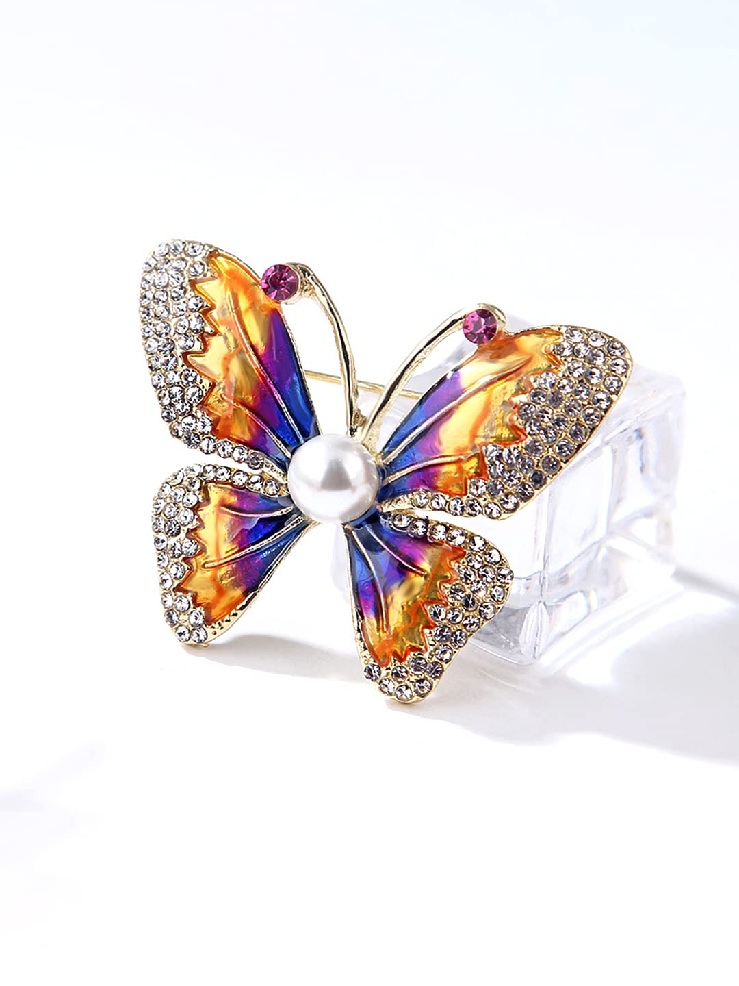 Yellow Chimes Brooch for Women Multicolor Crystal Butterfly Shaped Brooch Pin Fashionable Brooch for Girls and Women.