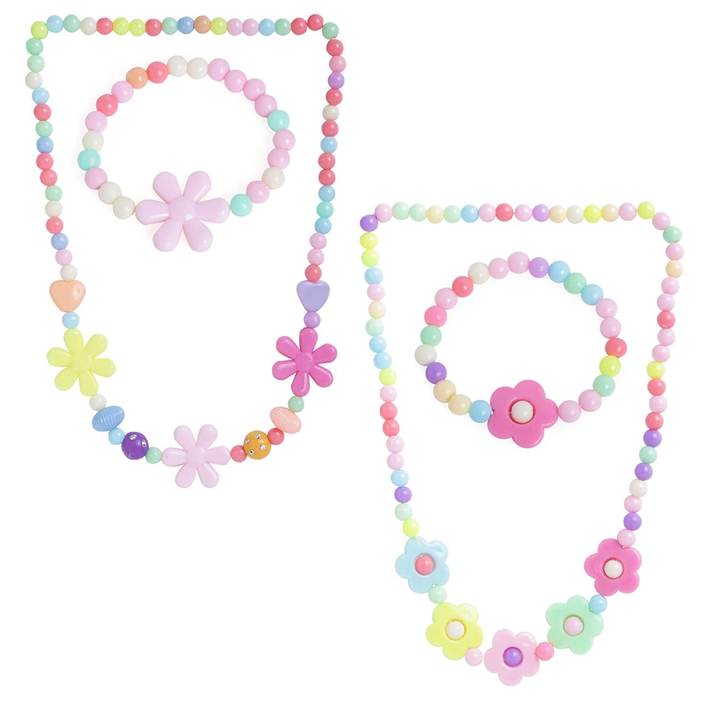 Melbees by Yellow Chimes Jewellery Set for Girls Combo of 2 Pair Colorful Resin Beads Floral design Pendant Bracelet Set Kids Jewellery Set for Girls