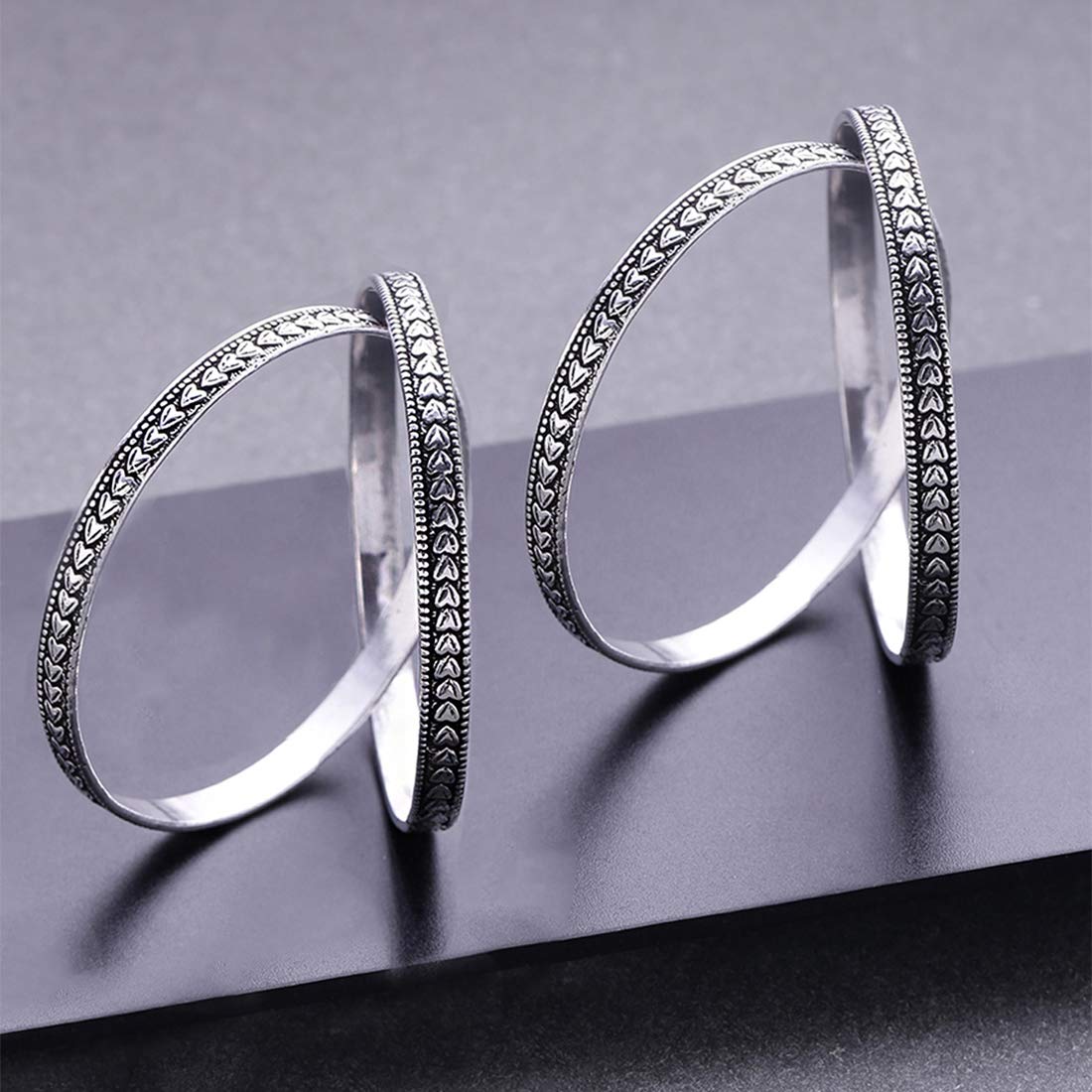 Yellow Chimes German Oxidised Silver 4 PCs Traditional Antique Bangle Set for Women and Girls