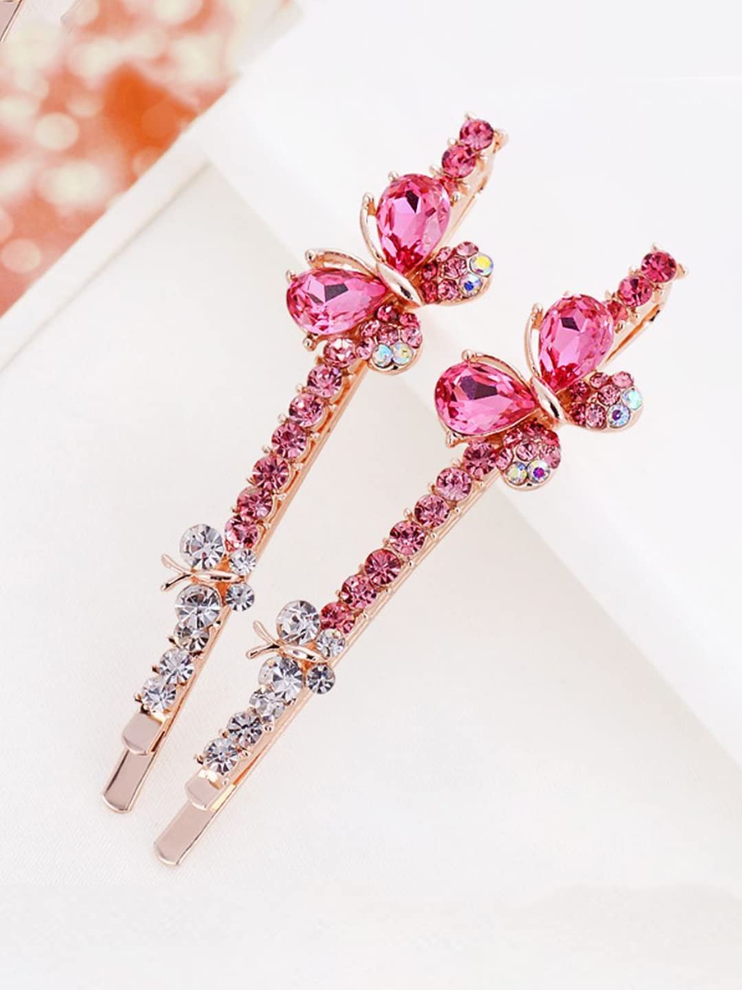 Yellow Chimes Hair Pins for Women Girls Hair Accessories for Women Hair Pin 2 Pcs Crystal Pink Butterfly Bobby Pins for Hair Pins for Girls Bobby Pins fro women Gift for Women and Girls