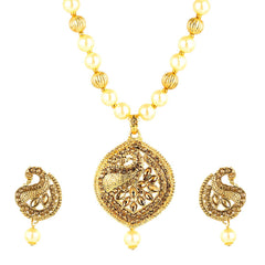 Yellow Chimes Peacock Design Kundan Studded Gold Plated Jewellery Set Pearl Mala Pendant Set for Women and Girls