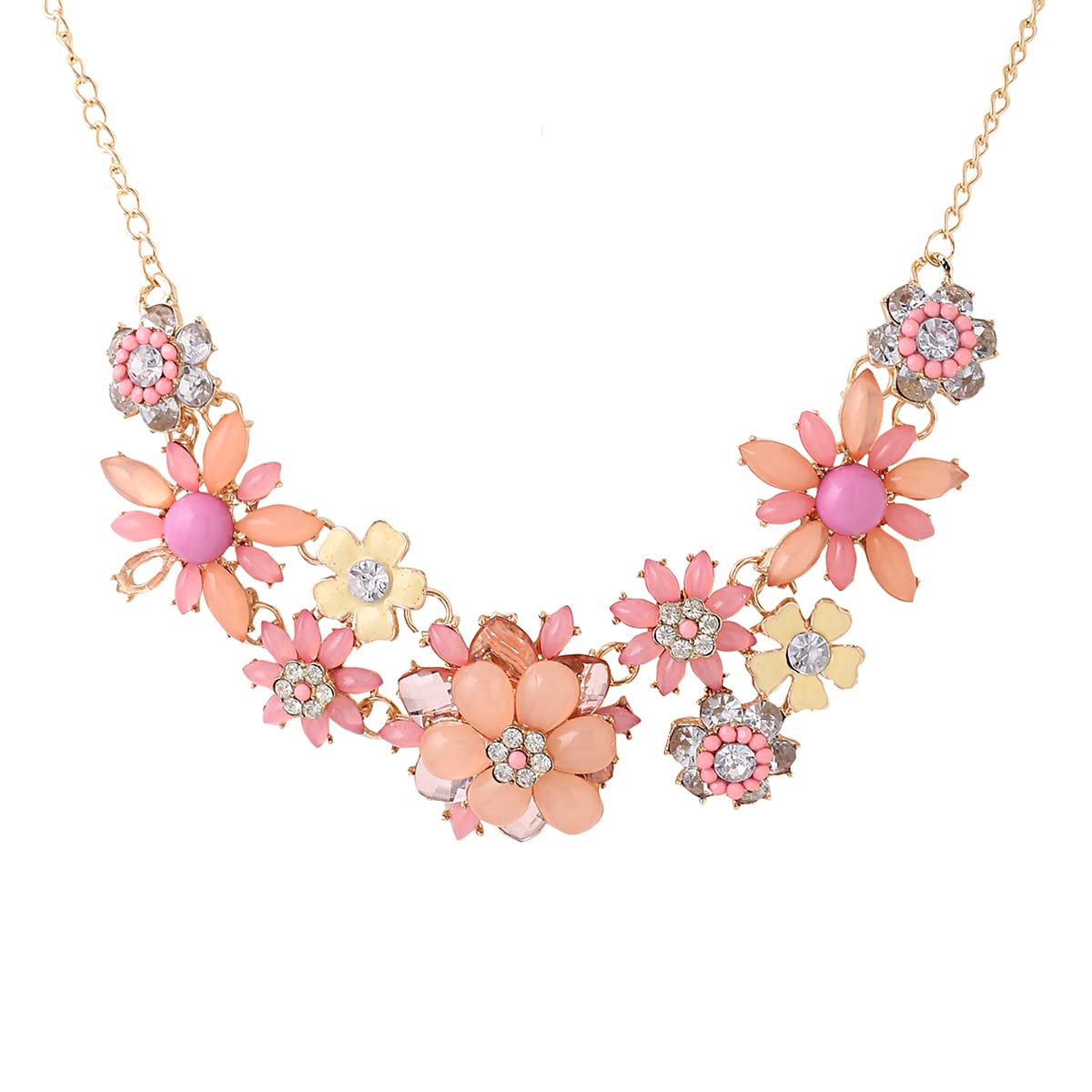 Yellow Chimes Necklace For Women Gold Toned Pink color Floral Designed Crystal Necklace For Women and Girls