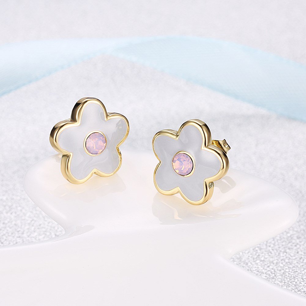 YELLOW CHIMES White Flower High Grade Enamel 18K Gold Plated Austrian Crystal Earrings for Girls and Women