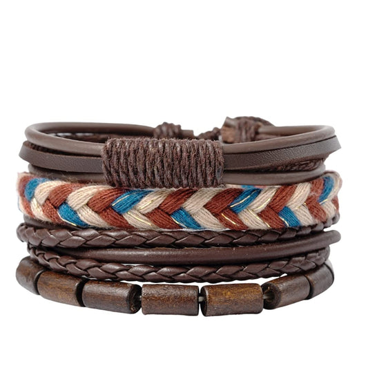 Yellow Chimes Leather Bracelet for Men 4 Pcs Combo PU Leather Brown Wrap Bracelet for Men and Women.