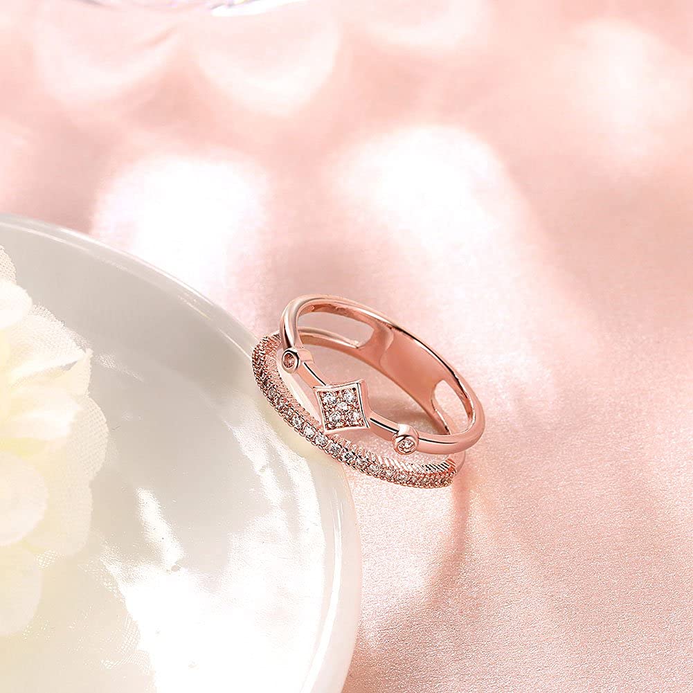 Yellow Chimes Rings for Women Rose Gold Rings Crystal Pave Setting Eternity Love 18K Rose Gold Plated Adjustable Ring for Women& Girls.