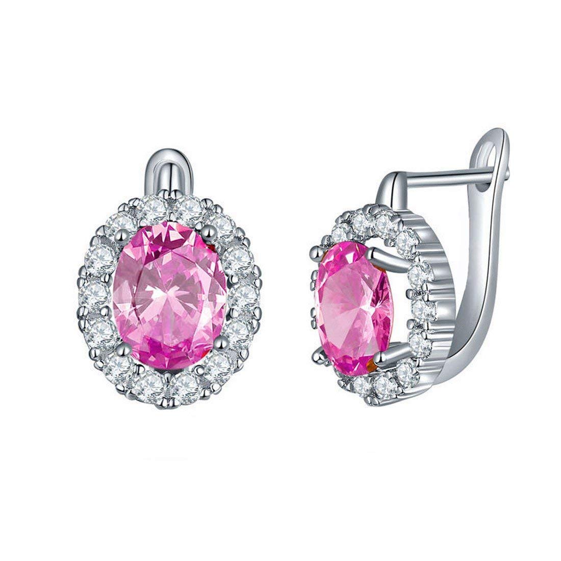 Kairangi Clip On Earrings for Women Pink Crystal Silver Plated Clip On Stud Earrings for Women and Girls