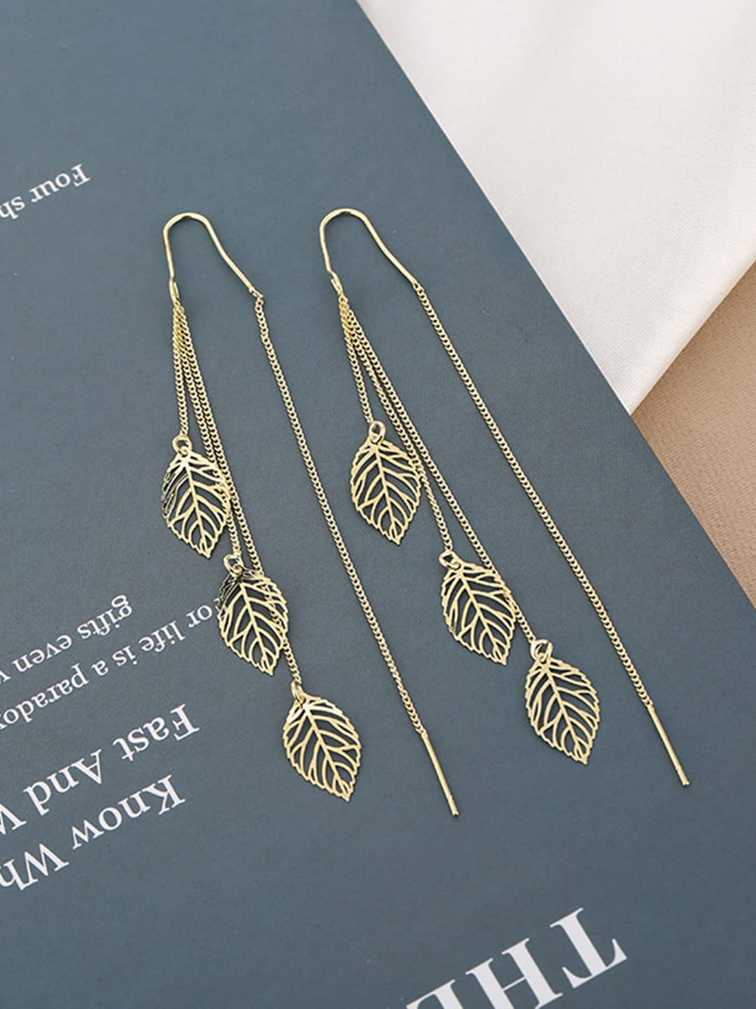 Yellow Chimes Earrings For Women Gold Tone Chain With Leaf Hanging Dangle Earrings For Women and Girls