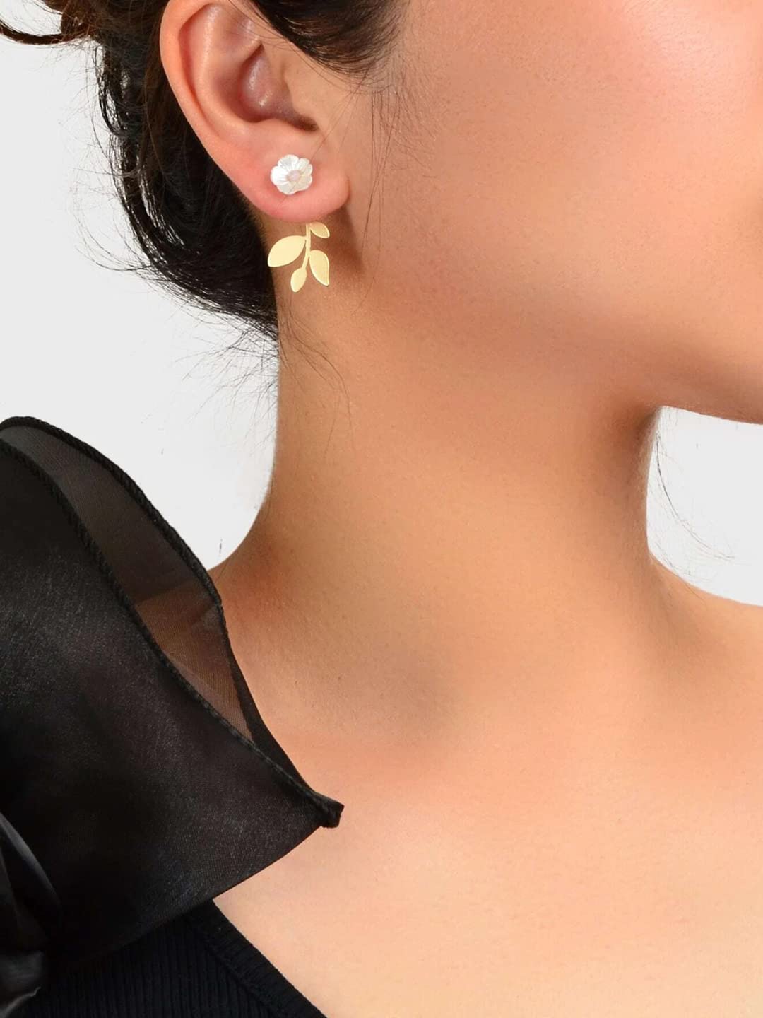 Yellow Chimes Earrings For Women Combo Of 2 Pcs Gold Tone Floral Designed Drop Earrings With Geomtrical Back Drop Earrings For Women and Girls