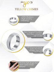 Yellow Chimes Rings for Men Spinner Revolving Ring Stainless Steel Silver Toned Textured Band Spinner Ring for Men and Boys.