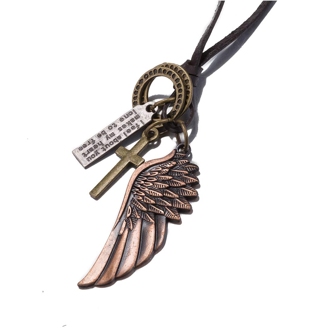 Yellow Chimes Feather Cross Angel Necklace for Women And Girls